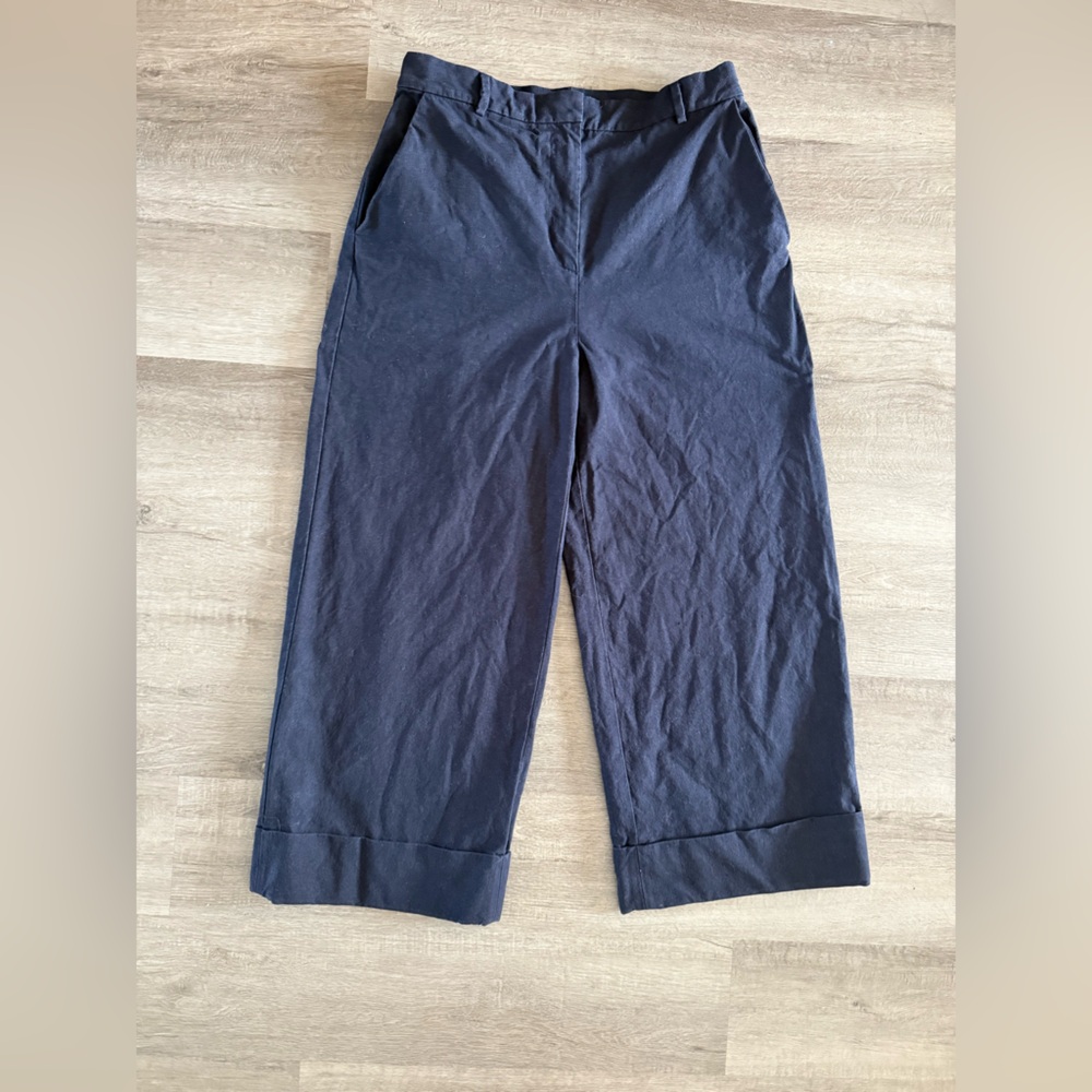 Cos Navy Linen & Cotton Wide-leg Trousers